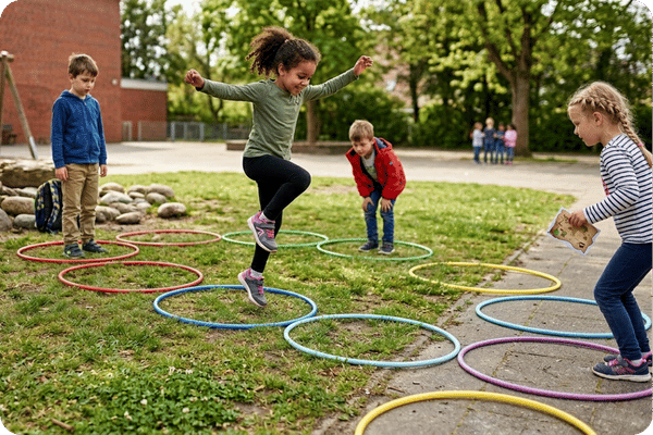 Hüpfspiele Kinder draußen