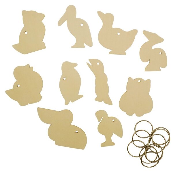 Vogel Holzschl&uuml;sselanh&auml;nger 10er Set