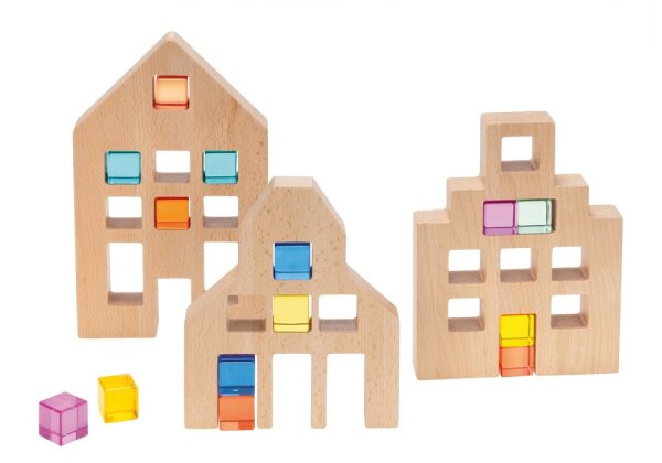 Holzh&auml;user f&uuml;r Acryl W&uuml;rfel 3er Set