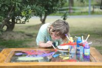 Outdoor Tisch, transparent, bemalbare Tischplatte