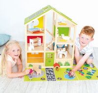 XXL Puppenhaus mit M&ouml;bel + Puppen, 44-tlg.