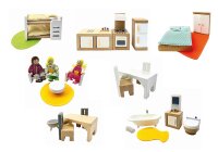 XXL Puppenhaus mit M&ouml;bel + Puppen, 44-tlg.