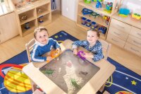 Tisch mit Forscherwanne im Raum