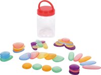Kieselsteine transparent, 36-tlg. Dose mit Inhalt