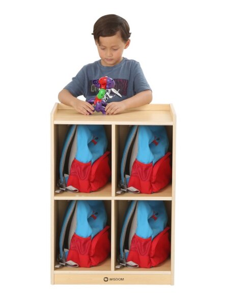 Rucksack-Regal f&uuml;r 4 Rucks&auml;cke mit Kind