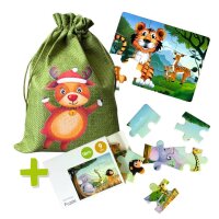 WS25: Beutel gr&uuml;n + Holzpuzzle Tiere