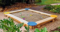 Natursandkasten Rechteck mit 4 Ecktischen