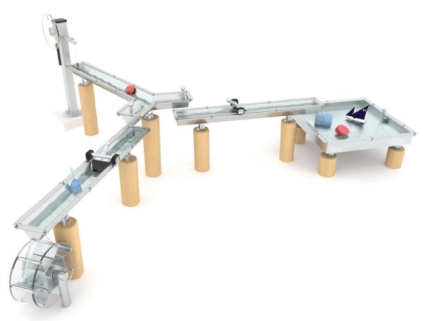 Matschtisch F mit Pumpe, Edelstahl Robinie