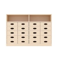 Regalschrank, 20 Materialk&auml;sten, Sockel, frontal