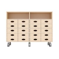 Regalschrank, 20 Materialk&auml;sten,  Rollen, frontal