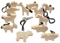 Holzfiguren Tiere Schl&uuml;sselanh&auml;nger 12er Set